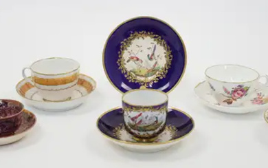 A group of English porcelain teacups and saucers, 19th century, comprising: a...
