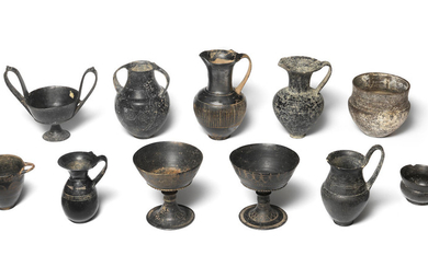 A group of ten Etruscan bucchero ware vessels