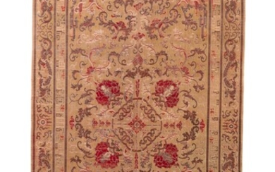 A large embroidered cut velvet silk 'floral' wall hanging Qing dynasty, 18th century | 清十八世紀 杏地花卉紋刺繡絲絨掛幅