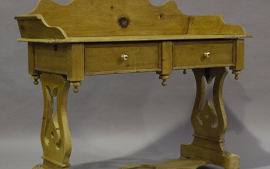 A late 19th century Continental pine washstand side table, height 99cm, width 109cm, depth 50cm, tog