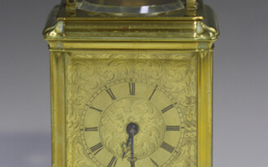 A late 19th/early 20th century French brass gorge cased carriage clock by Rollin of Paris, with eigh