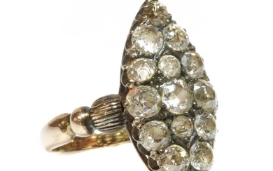 A late Victorian marquise shaped diamond set cluster ring