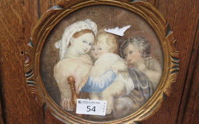 A mid-19th century circular gilt framed possible watercolour of mother...