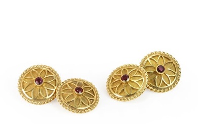 A pair of 18ct gold ruby set chain cufflinks