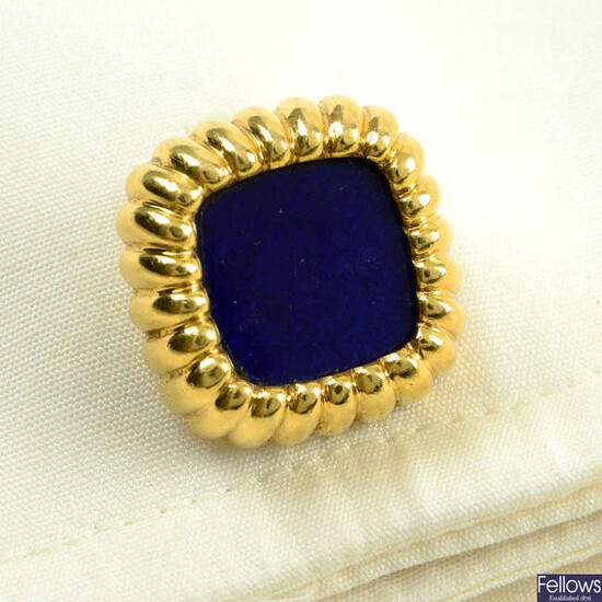 A pair of 1970s 18ct gold lapis lazuli cufflinks, by Asprey.