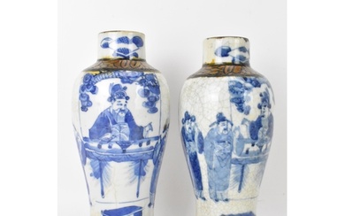 A pair of Chinese Nanking crackle glazed vases blue and whit...