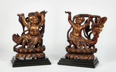 A pair of Chinese carved giltwood figures