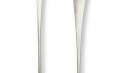 A pair of George III silver basting spoons, London, c.1793, with marks for Peter and Ann Bateman overstruck by George Gray, the Old English pattern spoons with matching figural armorial to terminals, 31.5cm long, total weight approx. 7.4oz