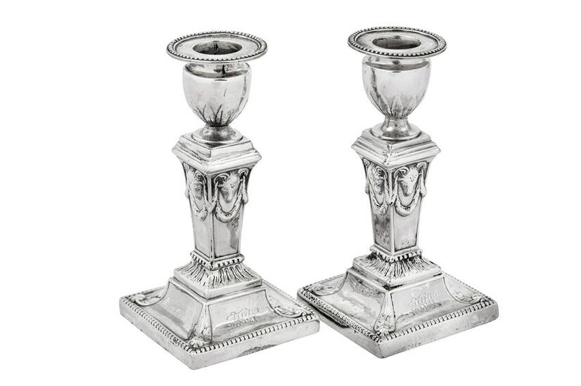 A pair of George III sterling silver dwarf or desk