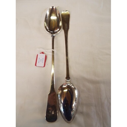 A pair of Glasgow 1825 silver serving spoons fiddle pattern ...