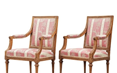 A pair of Gustavian armchairs by Johan Lindgren, (master in Stockholm 1770-1800).