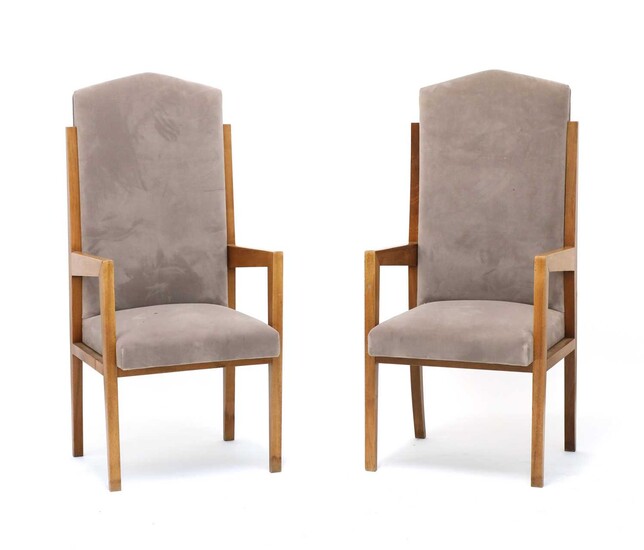 A pair of Italian walnut armchairs