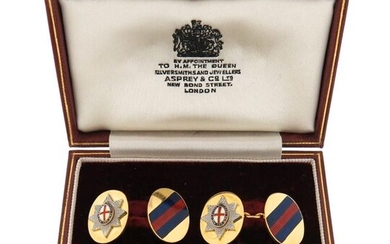 A pair of Regimental 18ct gold and enamel cufflinks, for...