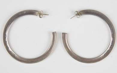 A pair of Tiffany & Co silver earrings of hoop shaped form, detailed 'T & Co 925'