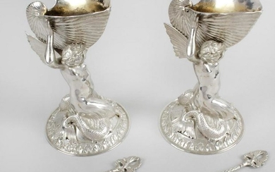 A pair of Victorian silver figural table salts, each
