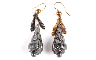 A pair of Victorian white and yellow metal drop earrings