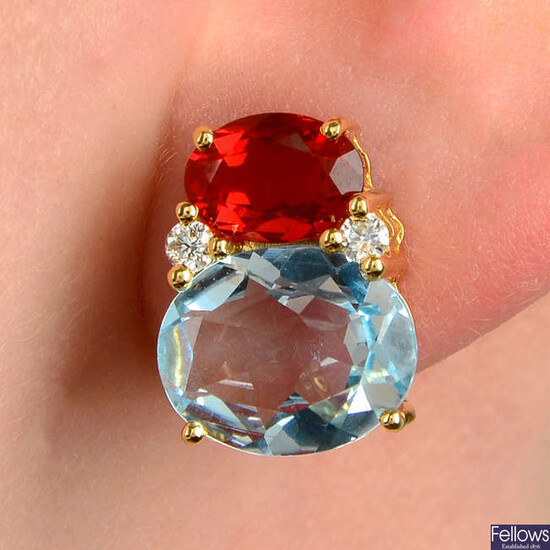 A pair of blue topaz, fire opal and diamond 'Kiki Classics' earrings, by Kiki McDonough.