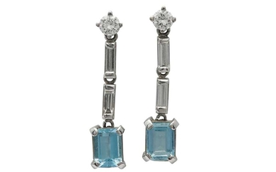 A pair of diamond and aquamarine earrings