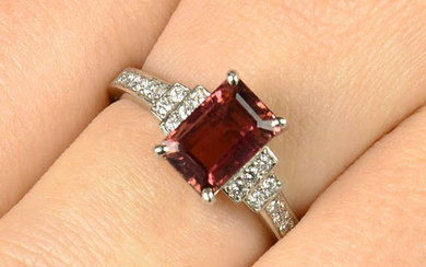 A platinum pink tourmaline and diamond ring, retailed by George Pragnell Jewellers.