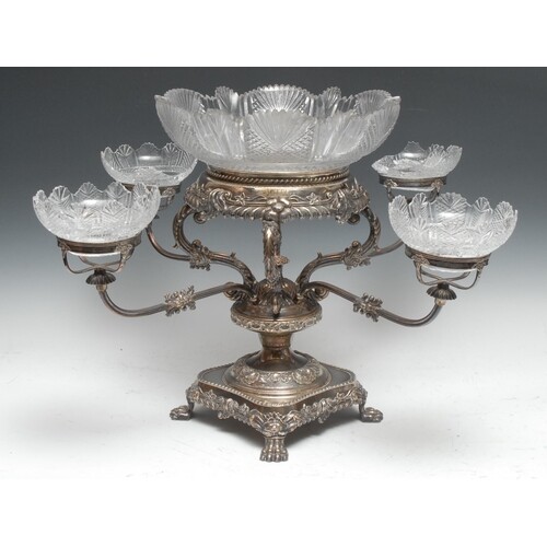 A post-Regency Old Sheffield Plate table-centre epergne, ped...
