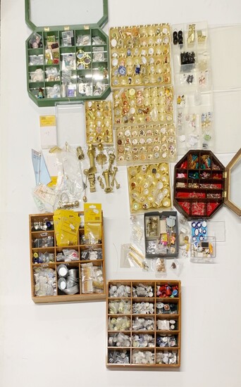 A quantity of boxes and trays containing dolls house smalls and ornaments, including cast metal and china items.