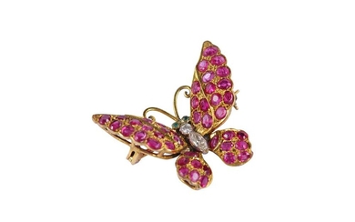 A ruby and diamond butterfly brooch