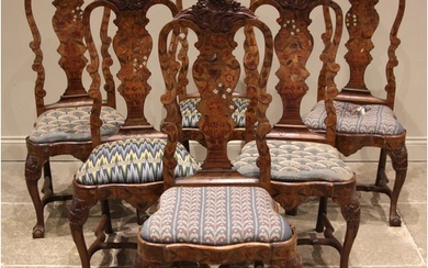 A set of six Dutch marquetry walnut dining chairs, mid 18th ...