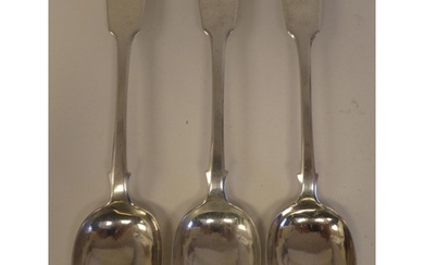 A set of three early Victorian silver fiddle pattern tablesp...