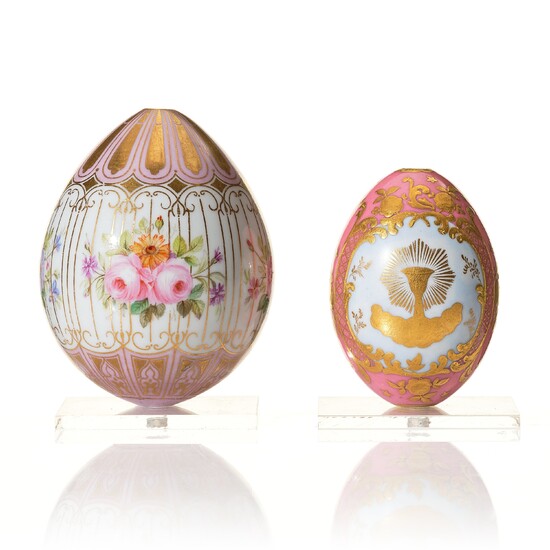 A set of two Russian porcelain Easter Eggs, 19th Century.