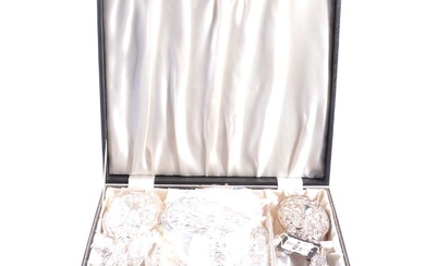 A silver backed cased six piece dressing table set, Broadway silverware, Birmingham 1989.
