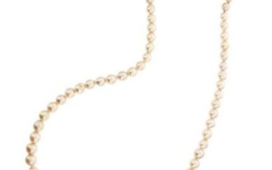 A single-row cultured pearl necklace, with a diamond-set...