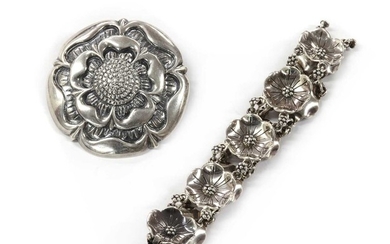 A sterling silver rose brooch, by Bernard Instone