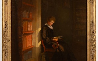AMERICAN SCHOOL (20TH CENTURY) WOMAN READING PAINTING