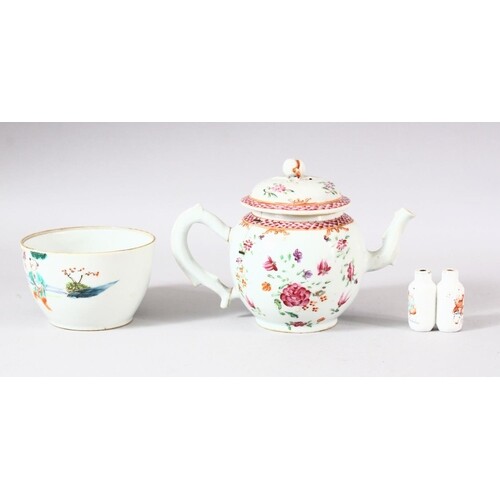 AN 18TH CENTURY CHINESE FAMILLE ROSE PORCELAIN TEA POT & COV...