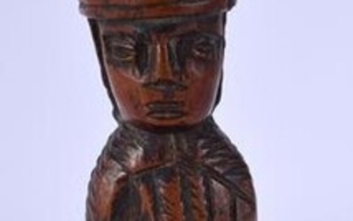 AN 18TH CENTURY EUROPEAN CARVED FRUITWOOD FIGURE OF A