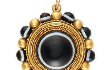 AN ANTIQUE BANDED AGATE AND ENAMEL MOURNING LOCKET
