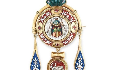 AN ANTIQUE MICROMOSAIC BROOCH, 19TH CENTURY in high