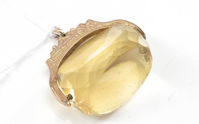AN EDWARDIAN CITRINE FOB SPINNER IN 9CT GOLD, HALLMARKED CHESTER, 1902, MAKER W.J.P