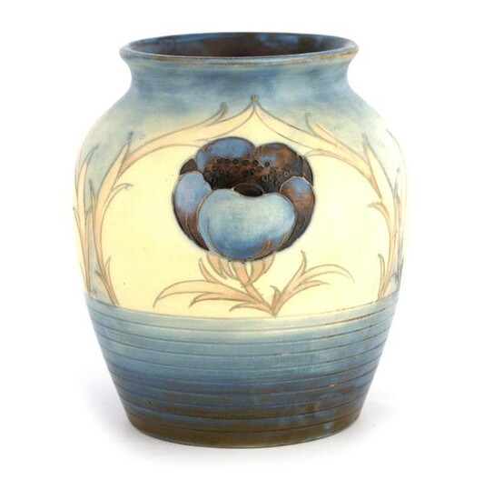 AN UNUSUAL MOORCROFT OVOID SHOULDERED VASE with ba