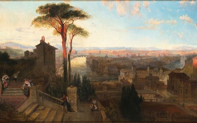 ANONYMOUS PAINTER XIX Century Imaginary view of Rome Oil...