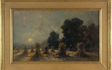 ARTHUR VIDAL DIEHL (Massachusetts/New York/England, 1870-1929), Moonlit scene of corn shocks