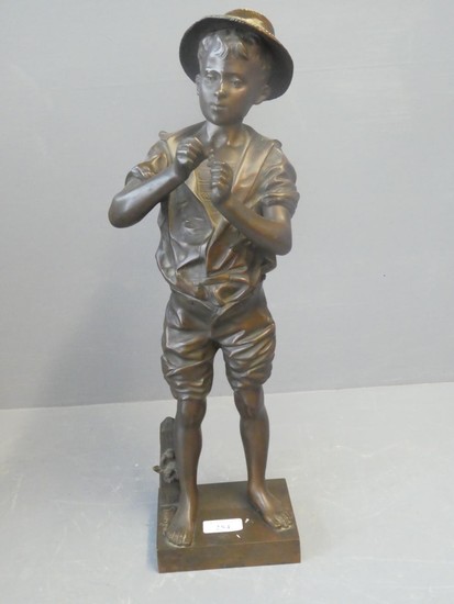 Adolphe Jean Lavergne bronze of 'Le Pecheur' (rod missing) s...