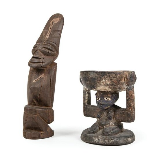 African Carved Wood Crouching Male Figure
