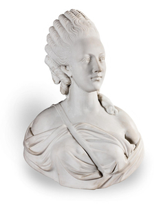 After Augustin Pajou (French, 1730-1809): A carved white marble bust of Madam du Barry