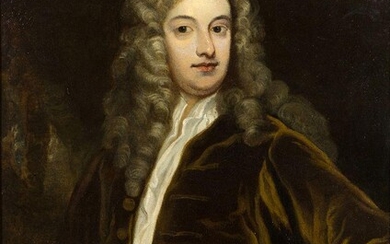 After Sir Godfrey Kneller, Bt, British 1646-1723- Portrait of Joseph Addison (1672-1719); oil on canvas, 91.5 x 71 cm. Provenance: Private Collection, UK. Note: The original Kit-Kat club portrait on canvas by Kneller, dating to c.1712, is housed in...