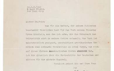 Albert Einstein | Typed letter signed, to Dr. Isidor W. Held, reflecting at the end of the Nazi era, 3 April 1945