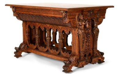American Figural Carved Oak Library Table