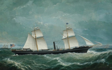 American sailing ship in rough seas