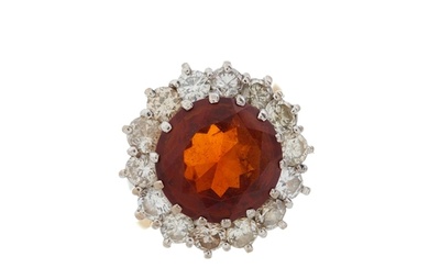 An 18ct gold fire opal and brilliant-cut diamond cluster rin...