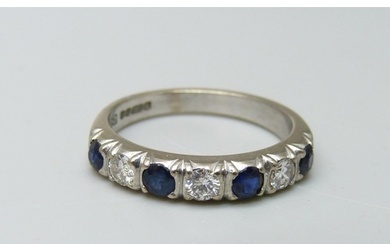 An 18ct white gold, diamond and sapphire ring, Sheffield 197...